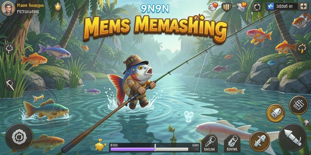 Screenshot permainan 9N9N menampilkan pengalaman memancing yang mendebarkan.