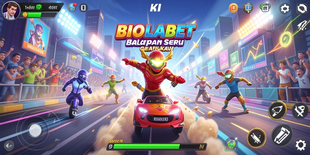 Screenshot gameplay BIOLABET menampilkan balapan seru di lintasan yang menantang.