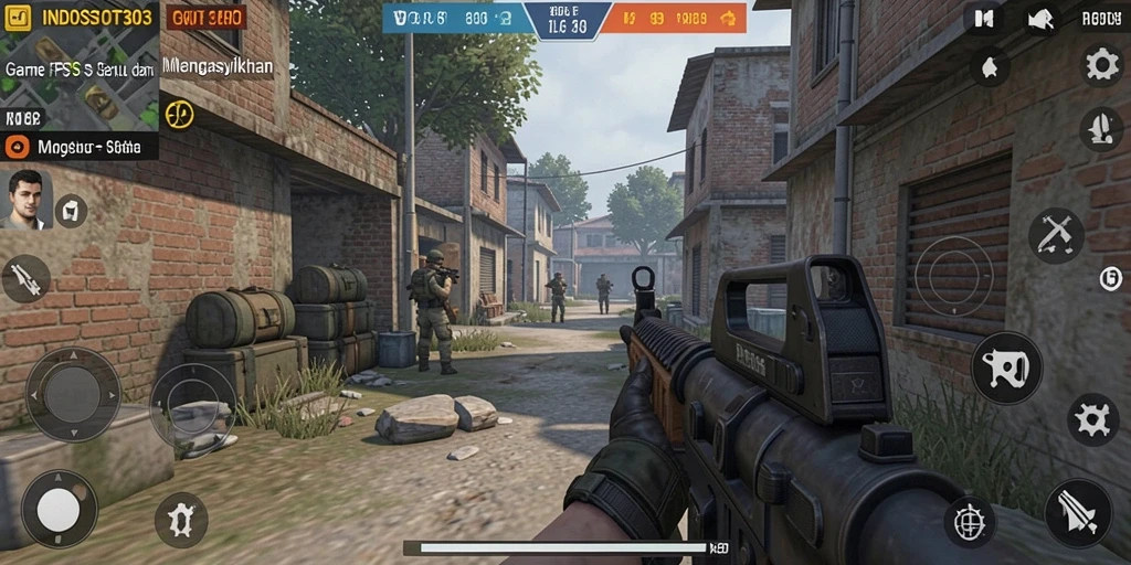 Screenshot INDOSLOT303 menampilkan aksi tempur menegangkan di medan perang.