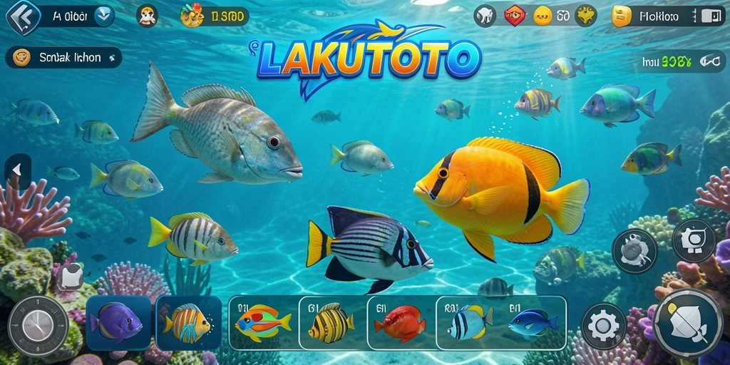 Screenshot gameplay LAKUTOTO dengan aksi menembak ikan seru.