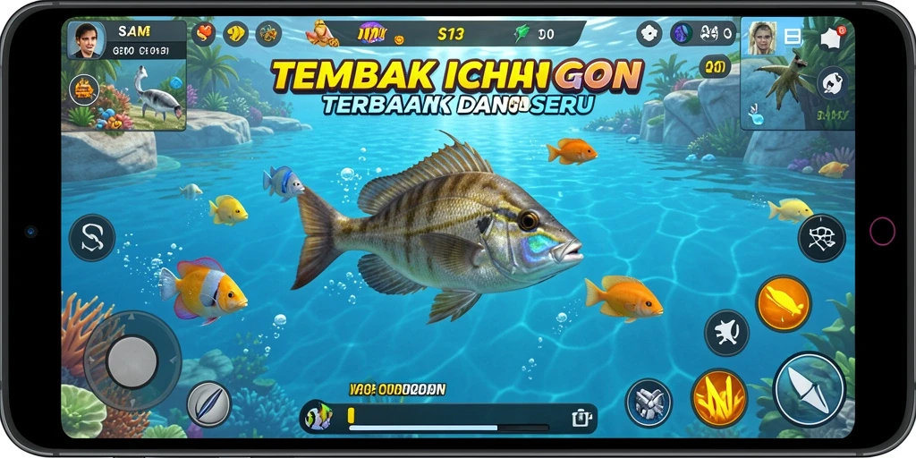 Gameplay S13 yang seru dengan berbagai ikan berwarna-warni.