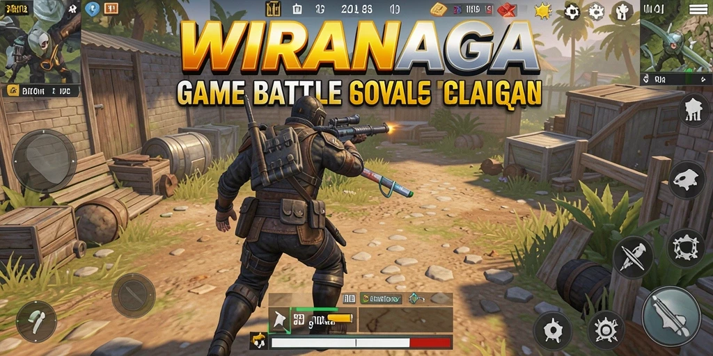 Tampilan utama gameplay WIRANAGA dengan pertempuran seru di arena.